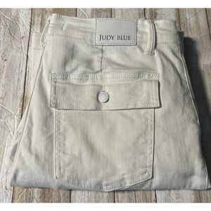 EUC Judy‎ Blue White Denim Cargo jeans Straight Leg Pockets Size 11/30